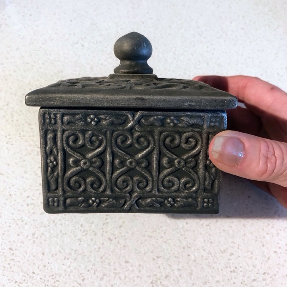 Square Pewter Metal Storage Box with Lid - Picture 2 of 4